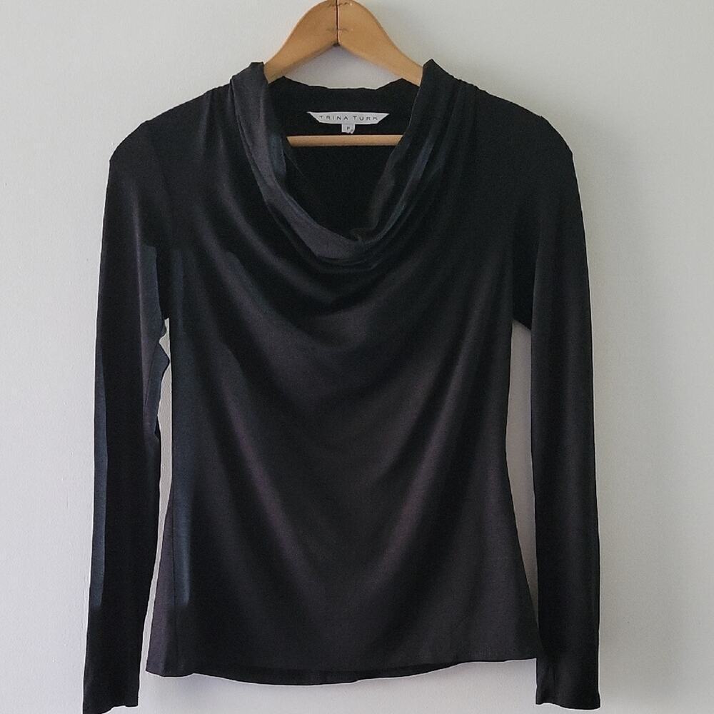 Trina Turk Black Cowl Neck Long Sleeve Tee Size Small‎